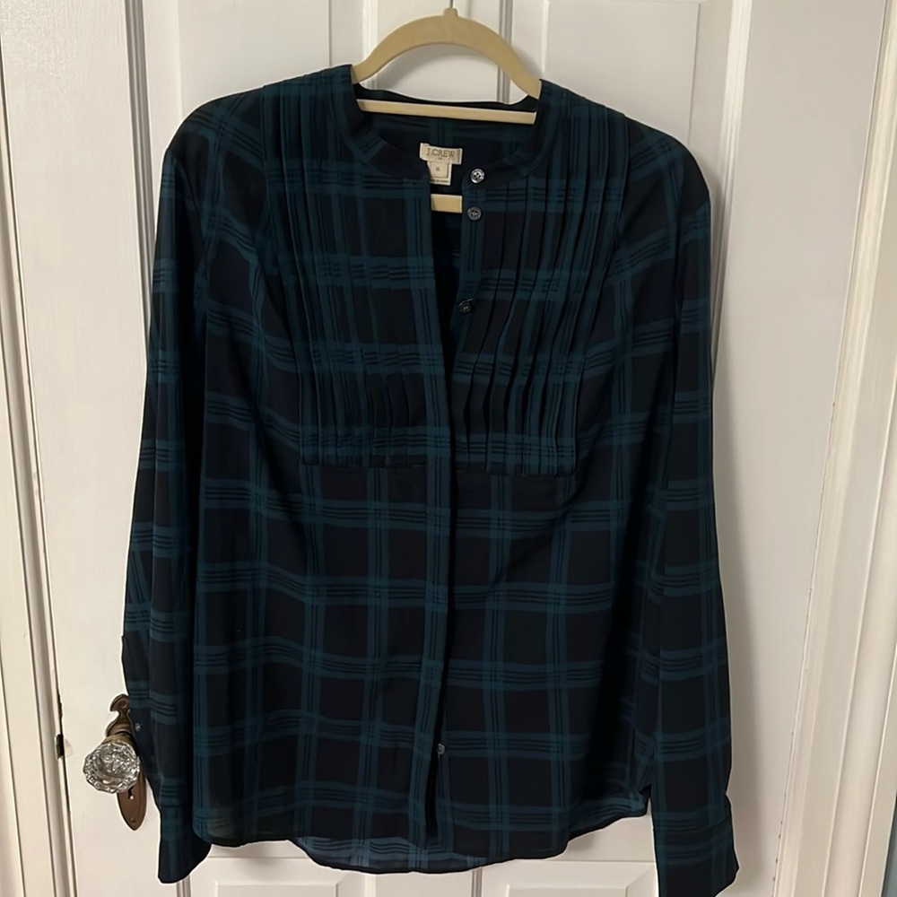 J.Crew Factory Navy & Green Tuxedo Blouse